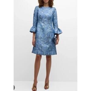 Rickie Freeman for Teri Jon Bell-Sleeve Metallic Floral Jacquard Dress Sz 6 NWT